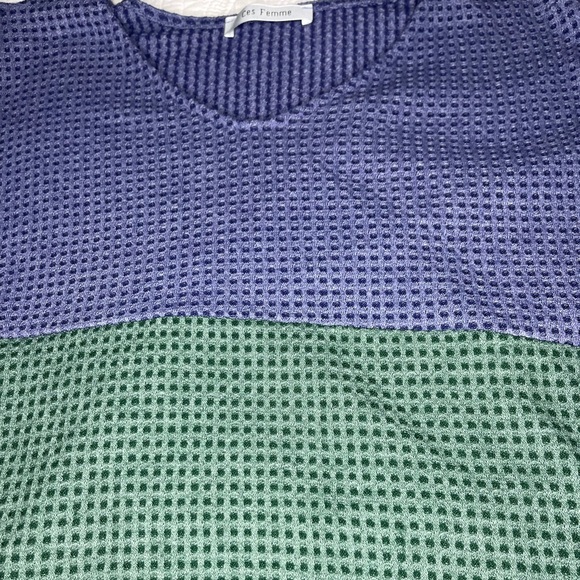 Ces Femme Waffle Knit 3/4 Sleeve Hi-Low Oversized Cropped Top Large ^ 3 for $10 - Picture 3 of 3